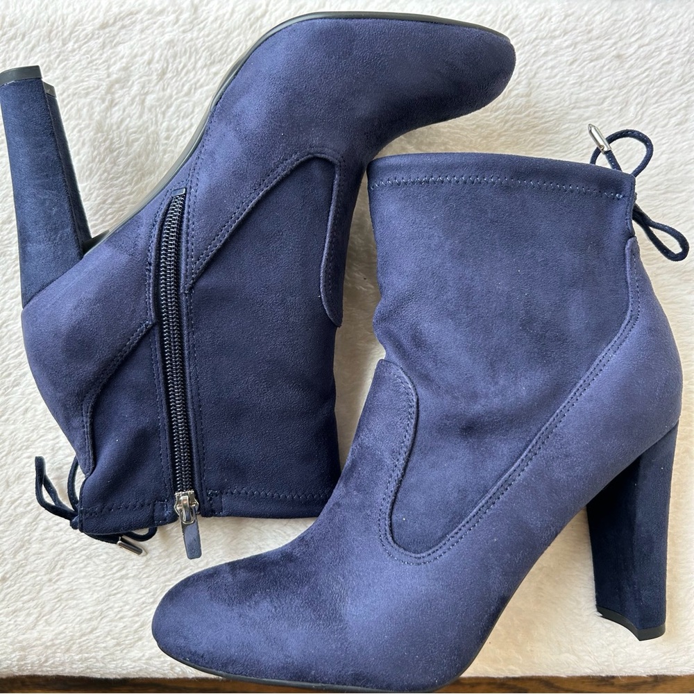 Marc Fisher Blue Suede Heeled Boots with Block Heel